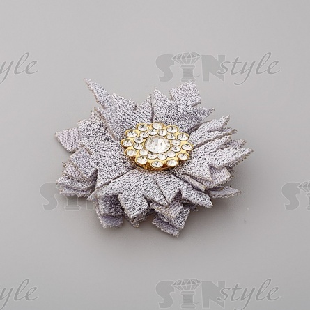 Цветочки декоративные тканевые со стразами, цвет серый, диаметр 40 мм,  фото 2
