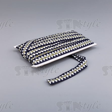 Декоративная тесьма отделочная с заклепками, ширина 20 мм, цвет синий+белый+никель, намотка 15 ярдов фото 3