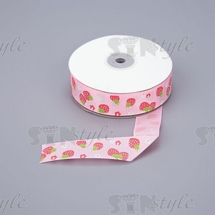 Лента репсовая, с принтом клубничка, ширина 20 мм, цвет розовый, намотка 20 ярдов фото 1