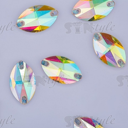 Стразы пришивные стеклянные "лодочка", цвет радужный (голография), размер 13 мм х 22 мм фото 3