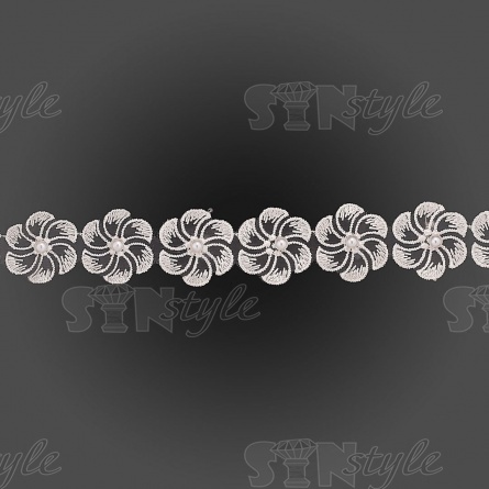 Кружево "Цветочки" на капроновой ленте, ширина 35 мм, цвет шампань+белые бусины, намотка 20 ярдов фото 2