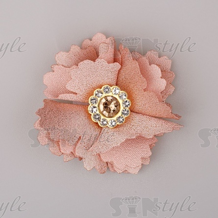 Цветочки декоративные со стразами, цвет персиковый, диаметр 35 мм. фото 1
