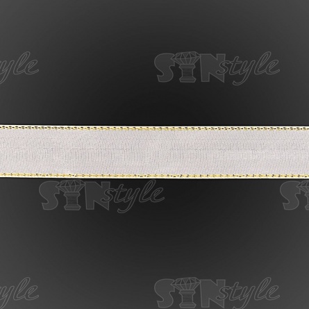 Декоративная белая тесьма атласная с люрексом золотого цвета, ширина 20 мм, намотка 25 ярдорв   фото 2