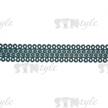 Кружево ажурное, нежная цветочная гирлянда с резным краем в виде петелек, ширина  60 мм, цвет темно-зеленый, намотка 10 ярдов фото 2