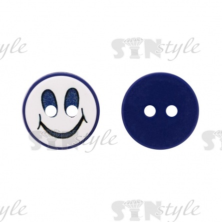 Пуговица пластиковая на два прокола "Смайлик", размер 20L, цвет белый/синий фото 2