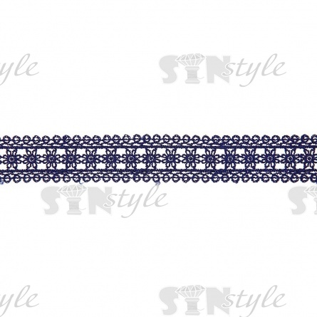 Кружево ажурное, нежная цветочная гирлянда с резным краем, ширина 30 мм, цвет темно-синий, намотка 10 ярдов фото 2