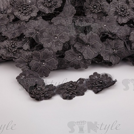 Цветочки из капроновой ленты, размер 55 мм, цвет черный, намотка 20 ярдов, 17 шт/ярд фото 1