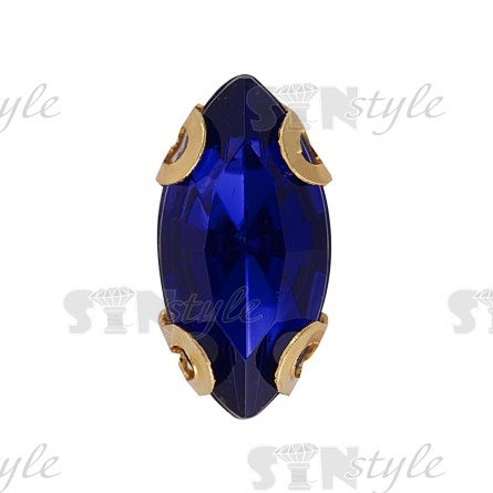 Стразы пришивные акриловые в цапах, форма лодочка, цвет золото+синий, размер 5х10 мм, 200 шт/уп фото 1
