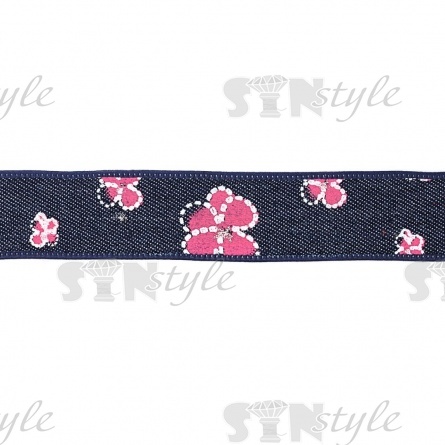 Джинсовая лента с цветочным принтом красного цвета, ширина 25 мм, намотка 20 ярдов фото 3