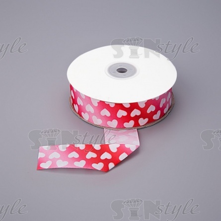 Лента репсовая, с принтом "сердечки", ширина 25 мм, намотка 20 ярдов фото 1