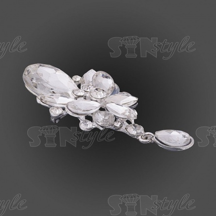 Брошь с подвеской, застежка булавка, цвет серебряный+белые стразы, размер 36х80 мм фото 2