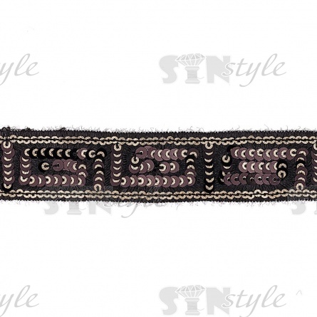 Тесьма отделочная на сетке, расшитая пайетками, цвет золотой, ширина 30 мм, намотка 20 ярдов  фото 1