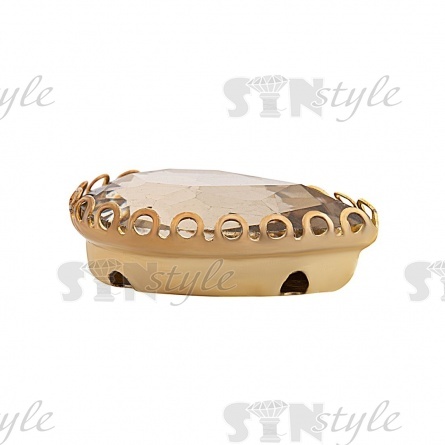 Стразы пришивные, стеклянные в оправе, форма капля, цвет золото+шампань, размер 13х18 мм фото 2