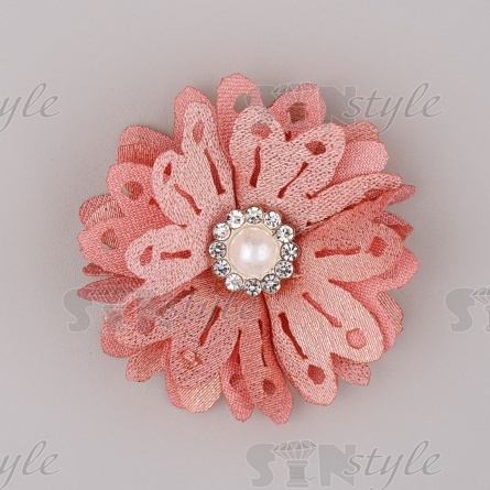 Цветочки декоративные со стразами и бусиной, цвет грязно-розовый, диаметр 40 мм. фото 1