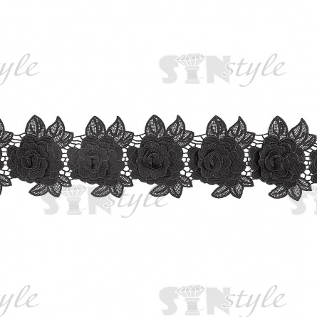 Кружево Цветочное, на ажурной кружевной основе нежная цветочная гирлянда с объемным цветком, ширина 100 мм, цвет белый, намотка 15 ярдов фото 2