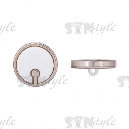 Пуговица пластиковая на ножке, размер 48L, основа цвета никель, шляпка белая фото 1