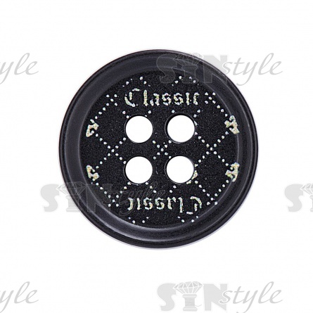 Пуговица пластиковая на четыре прокола, размер 24L, цвет черный/серый фото 2