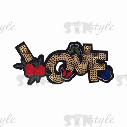 Термоаппликация "Love" с пайетками, размер 100х50 мм фото 1