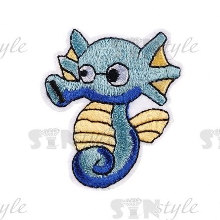 Термоаппликация "Морской конек", размер 45х55 мм, цвет голубой+желтый+синий/основа белая фото 1