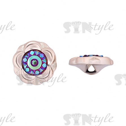 Пуговица пластиковая на ножке в форме цветка, золотая основа с бордовой радужной вставкой, 40L фото 1