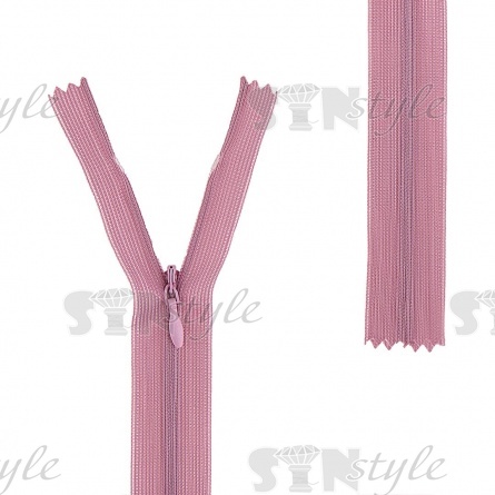 Молния спираль, тип 3, потайная, неразъемная, основа капрон, длина 50 см, цвет 212 (грязно-розовый), бегунок цвета основы фото 1