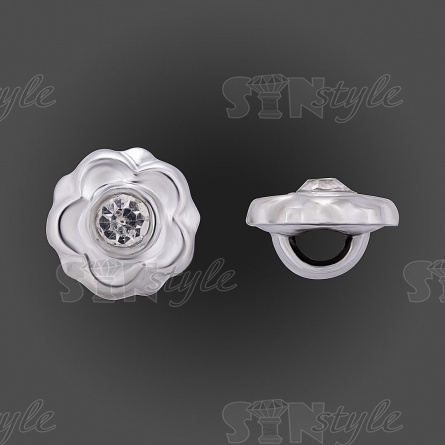 Пуговица пластиковая на ножке, в форме цветка, цвет серебряный, белая страза в центре, размер 18L фото 1