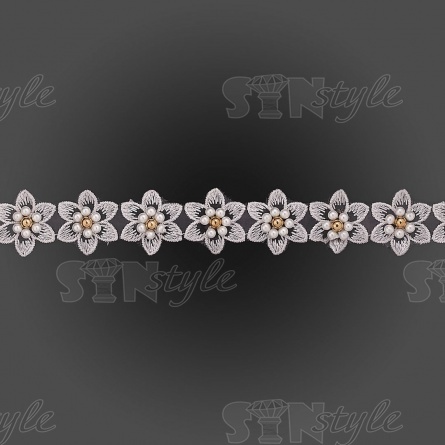 Кружево "Цветочки" украшено бусинами, на капроновой ленте, ширина 30 мм, цвет серый, намотка 20 ярдов фото 2