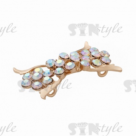 Застежка металлическая со стразами, цвет золото+белые стразы с радужным покрытием, размер 48х28 мм  фото 2