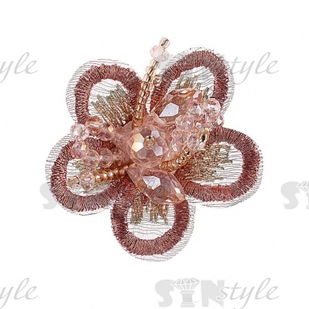 Аппликация с элементами из бисера, цвет грязно-розовый, размер 40 мм фото 1