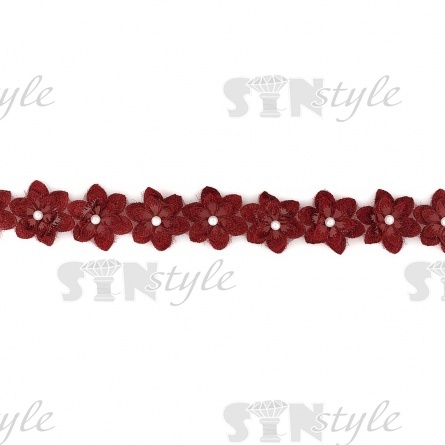 Цветочки из капроновой ленты, размер 45 мм, намотка 20 ярдов, цвет бордовый, №20  фото 2