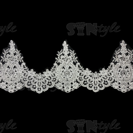 Кружево гипюр, тонкое изящное кружево с цветочным узором, ширина 140 мм, намотка 10 ярдов, цвет сияющий белый  фото 1