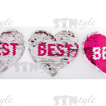 Аппликация на сетке из пайеток "Сердце", размер 115 х 100 мм, цвет красный+серебряный, рулон 82 шт. фото 2