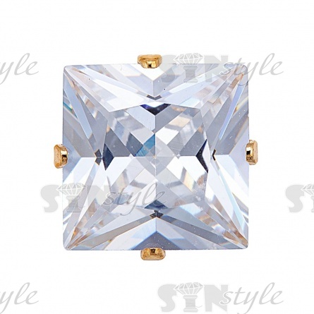 Стразы пришивные стеклянные в цапах, форма квадрат, цвет золото+белый прозрачный, размер 10*10 мм фото 1