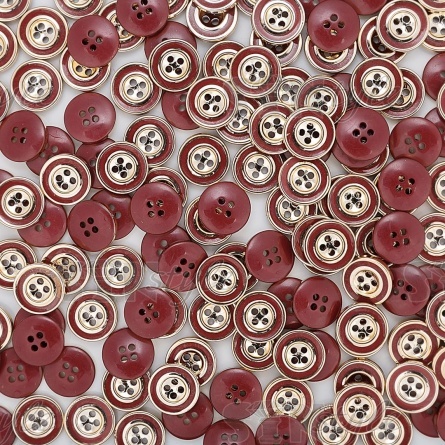Пуговица пластиковая на четыре прокола, золотая/бордовая, 24L фото 4