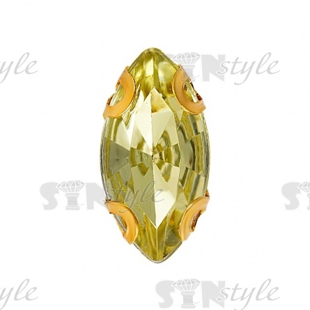 Стразы пришивные акриловые в цапах, форма лодочка, цвет золото+желто-зеленый, размер 5х10 мм, 200 шт/уп. фото 1