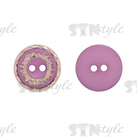 Пуговица пластиковая на два прокола, размер 20L, цвет золотой/сиреневый фото 1