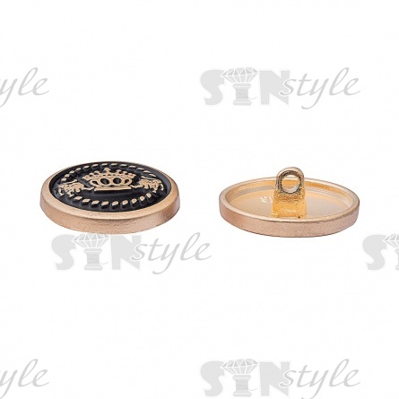 Пуговица металлическая на ножке, размер 28L, цвет черный+золотой фото 2