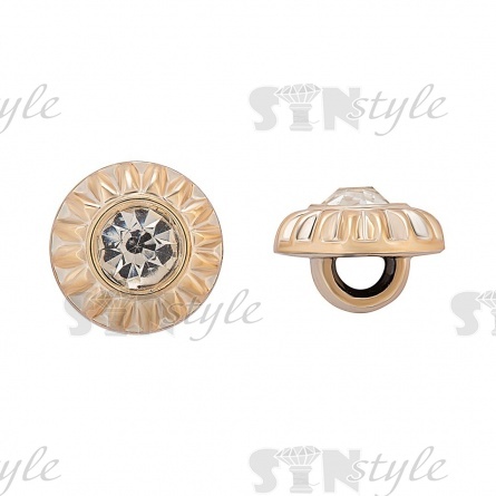 Пуговица пластиковая на ножке, размер 20L, цвет золотой+белая страза фото 1