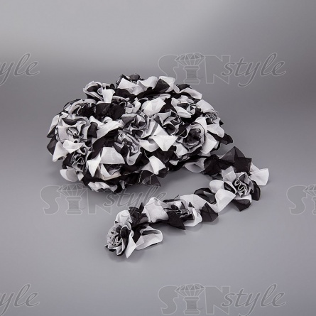 Кружево из капроновой ленты на резинке, ширина 45 мм, цвет черный+белый (19), намотка 10 ярдов            фото 3