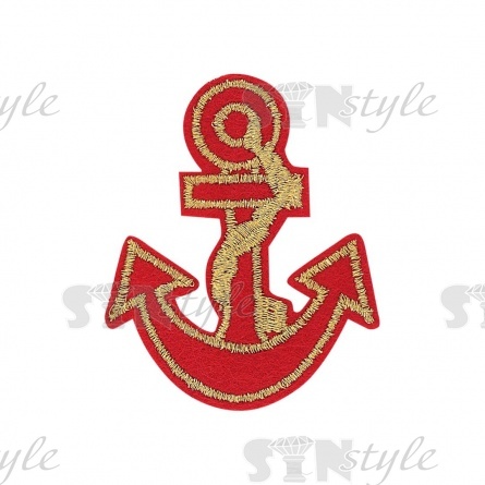 Термоаппликация "Якорь", размер 55х65 мм, цвет красный+золото фото 1