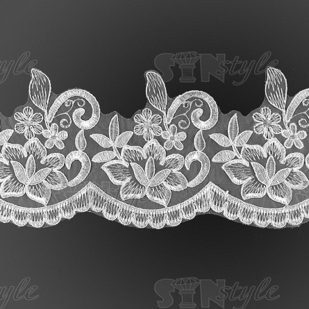 Кружево гипюр, красивое изящное кружево с цветочным узором, ширина 160 мм, намотка 10 ярдов, цвет молочный фото 1