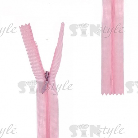 Молния спираль, тип 3, потайная, неразъемная, основа капрон, длина 50 см, цвет 512 (светло-розовый), бегунок цвета основы фото 1