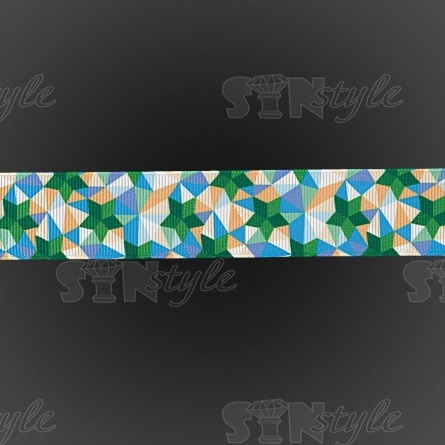 Лента репсовая, с геометрическим принтом, ширина 25 мм, цвет зеленый+микс, намотка 20 ярдов фото 3