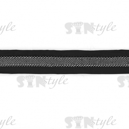 Декоративная тесьма с узором из металлизированной серебряной нити, цвет черный, ширина 27 мм, намотка 15 ярдов фото 3