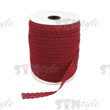 Кружево на сетке с цветочным рисунком, цвет бордовый (№8), ширина 25 мм, намотка 300 ярдов фото 1