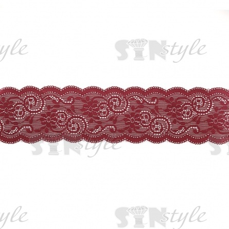 Кружево эластичное, ширина 80 мм, цвет бордовый, намотка 15 ярдов фото 2