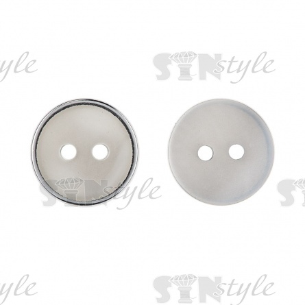 Пуговица пластиковая на два прокола, белая перламутровая с ободком цвет никель, 24L  фото 1