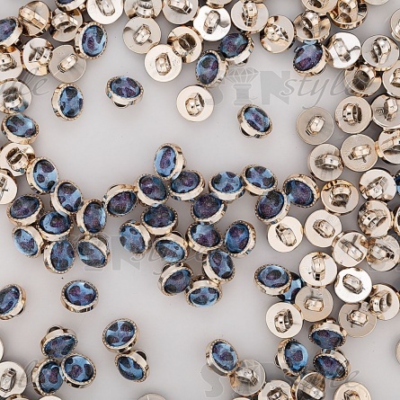 Пуговица пластиковая на ножке, круглой формы, размер 18L, золотая основа с вставкой голубого цвета фото 3