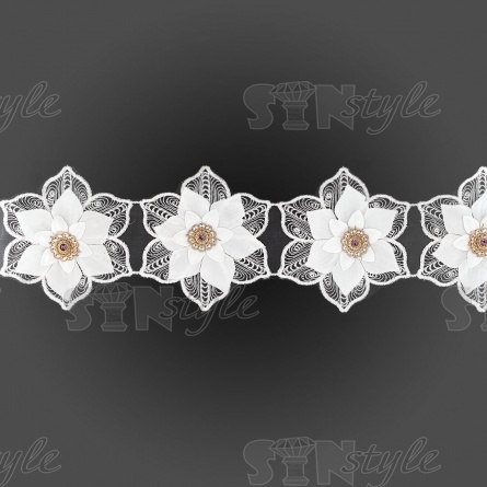 Цветочки из капроновой ленты, цвет белый, ширина 80 мм, намотка 15 ярдов фото 1