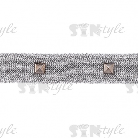 Тесьма трикотажная с заклепками, ширина 22 мм, намотка 15 ярдов, цвет серебряный фото 2